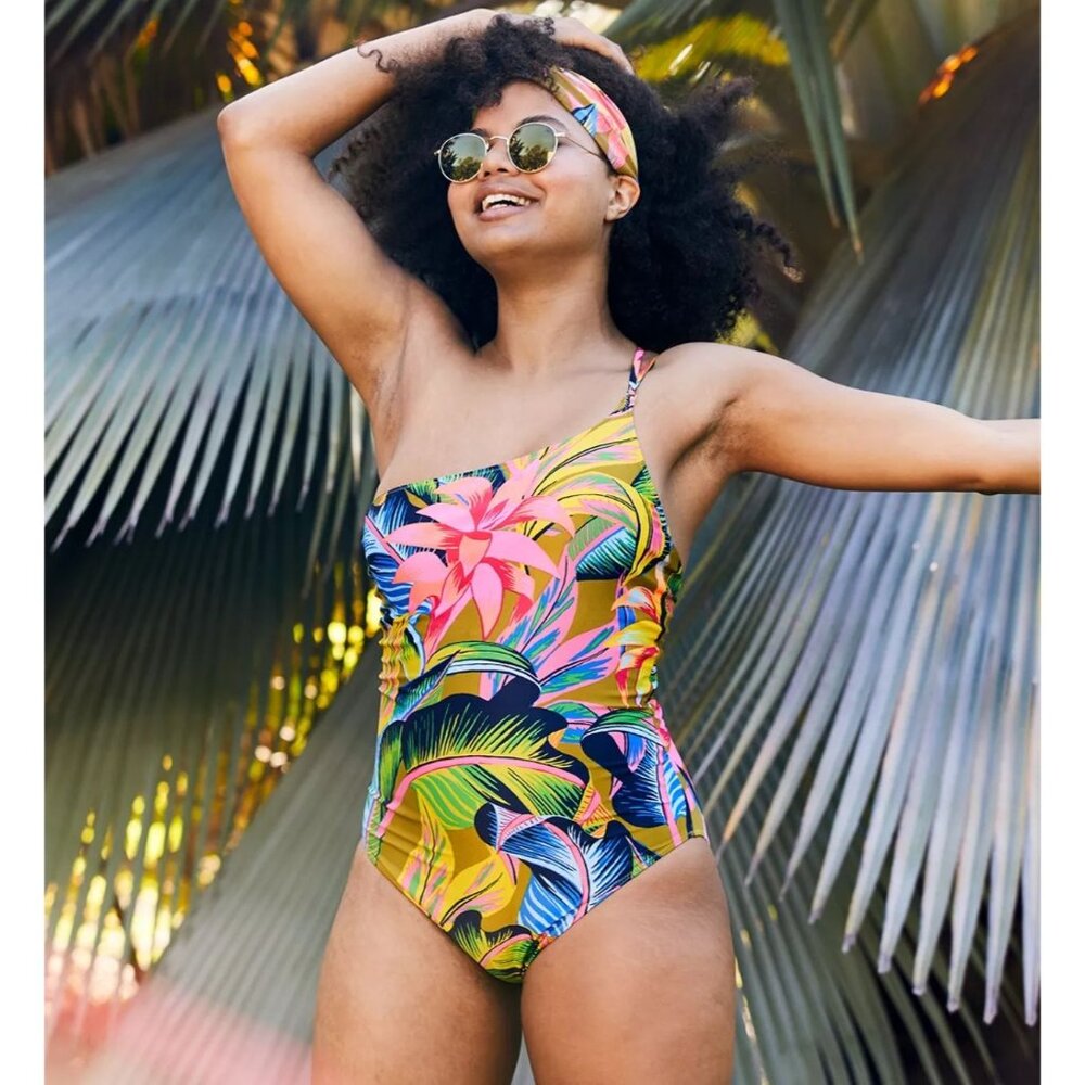 Aerie NWT One Shoulder One Piece Swimsuit in Heirloom size XXL